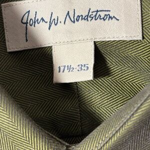 John Nordstrom Green Metallic Dress Button Up Shirt Egyptian Cotton 17 1/2 - 35